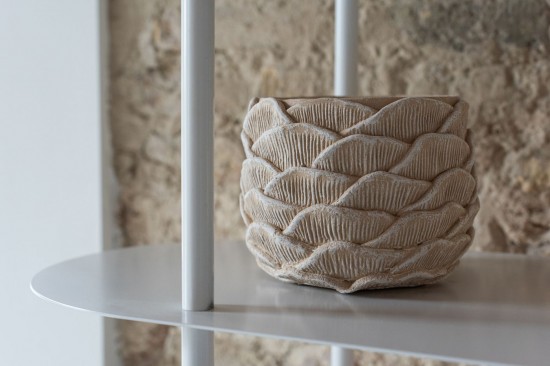 Jolipa Cachepot Rond Relief Ciment Beige Large.