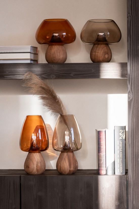 Jolipa Vase Champignon Haut Verre Caramel.