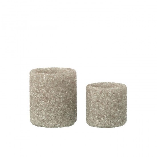 J Line Set De 2 Photophore Pierre Verre Grège L8xB8xH9 cm Jline 58148 by Jolipa 58148.