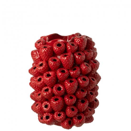 J Line Vase Berry Relief Argile Rouge Noël L36xB36xH45 cm Jline 58188 by Jolipa 58188.