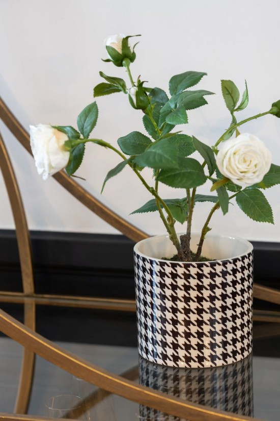 Jolipa Cachepot Rond Pied De Poule Margo Céramique Blanc Noir Small.