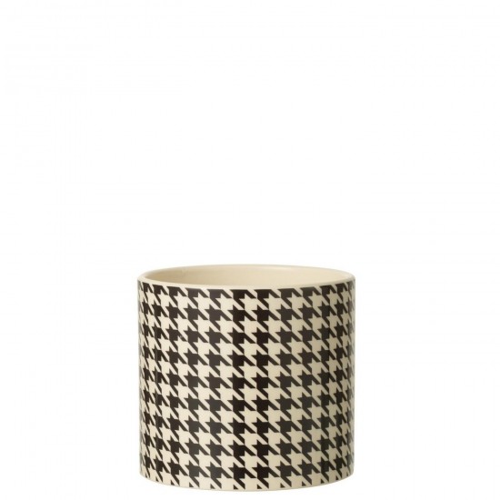 J Line Cachepot Rond Pied De Poule Margo Céramique Blanc Noir Large L16xB16xH14 cm Jline 58205 by Jolipa 58205.