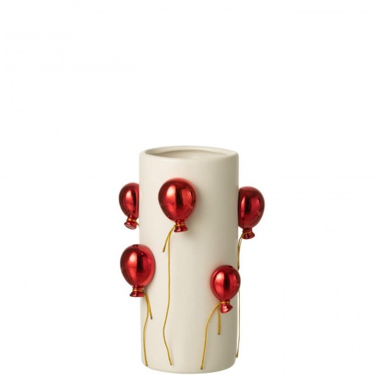 J Line Vase Ballon Céramique Blanc Rouge Noël Small L15xB15xH22 cm Jline 58209 by Jolipa 58209.