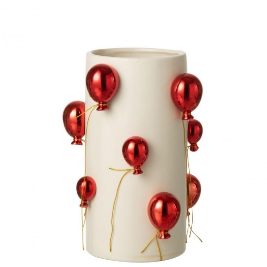 J Line Vase Ballon Céramique Blanc Rouge Noël Large L22xB22xH30 cm Jline 58210 by Jolipa 58210.