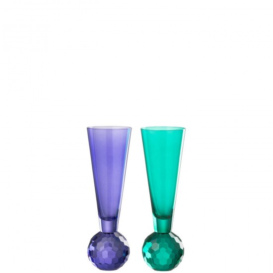 J Line Verre À Champagne Balle Verre Bleu Vert Foncé L7xB7xH15 cm Jline 58270 by Jolipa 58270 Assortiment de 2 pcs.
