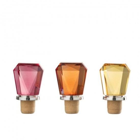 J Line Bouchon Géométrique Verre Jaune Orange L3xB3xH5 cm Jline 58302 by Jolipa 58302 Assortiment de 3 pcs.