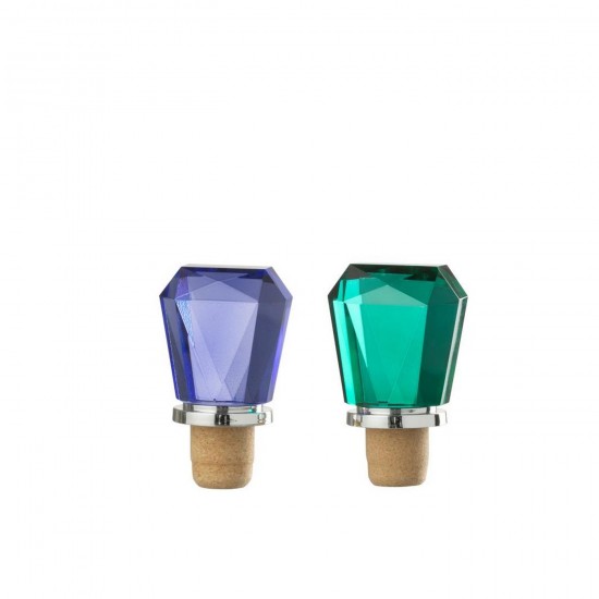 J Line Bouchon Géométrique Verre Bleu Vert Foncé L3xB3xH5 cm Jline 58305 by Jolipa 58305 Assortiment de 2 pcs.
