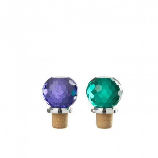 J Line Bouchon Balle Verre Bleu Vert Foncé L6xB6xH6 cm Jline 58310 by Jolipa 58310 Assortiment de 2 pcs.