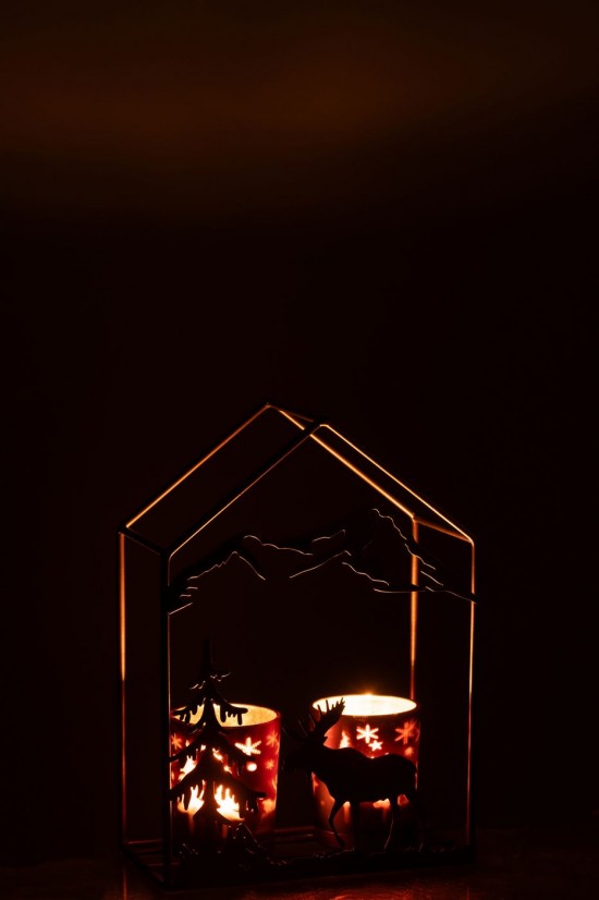 J-Line J Line photophores Jolipa Photophore Maison 2 Verres Fer Rouille Marron.