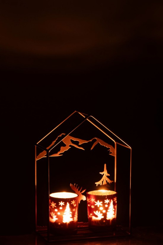 J-Line J Line photophores Photophore Maison 2 Verres Fer Rouille Marron.