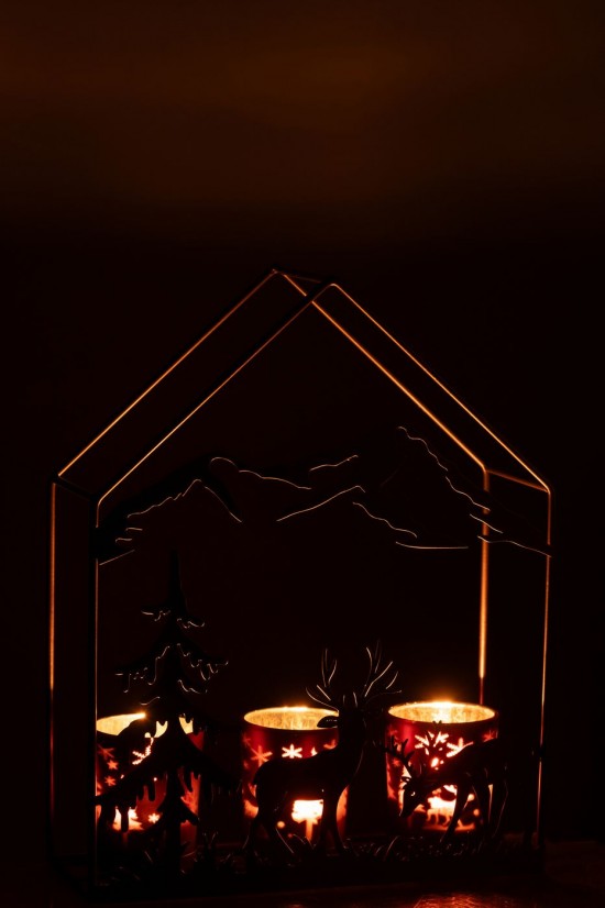 J-Line J Line photophores Jolipa Photophore Maison 3 Verres Fer Rouille Marron.