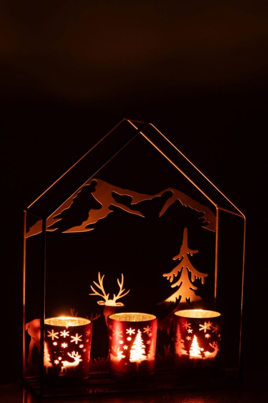 J-Line J Line photophores Photophore Maison 3 Verres Fer Rouille Marron.