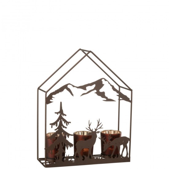 J Line Photophore Maison 3 Verres Fer Rouille Marron L23xB9xH29 cm Jline 58383 by Jolipa 58383.