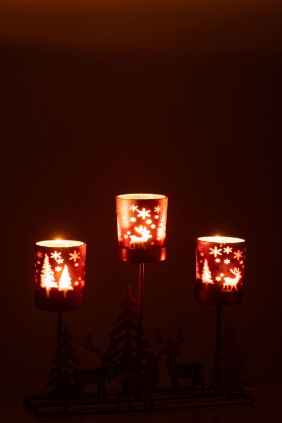 J-Line J Line photophores Jolipa Photophore Hiver 3 Verres Fer Rouille Marron.