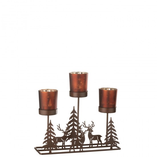 J Line Photophore Hiver 3 Verres Fer Rouille Marron L25xB8xH22 cm Jline 58386 by Jolipa 58386.