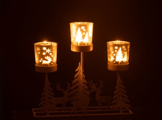 J-Line J Line photophores Jolipa Photophore Hiver 3 Verres Fer Blanc Rouge.