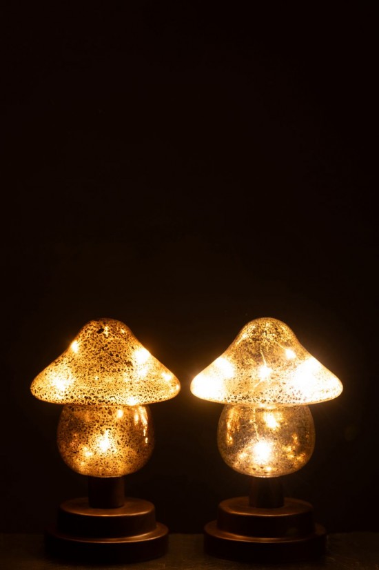 J-Line J Line hivers Jolipa Champignon Led Sur Socle Verre Marron Champagne Large Assortiment De 2.