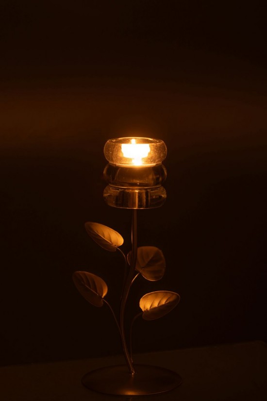 J-Line J Line flutes coupes à champagne Jolipa Chandelier Branche Feuille Fer Doré Transparent.