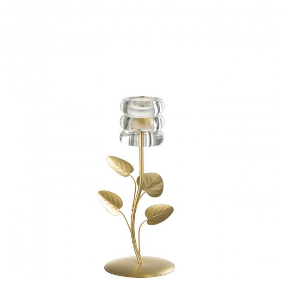 J Line Chandelier Branche Feuille Fer Doré Transparent L11xB11xH26 cm Jline 58406 by Jolipa 58406 Prix par pièce.