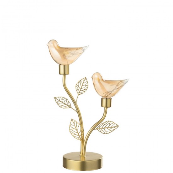 J Line Oiseau Led Branche Et Feuille 2 Pièces Fer Doré L20xB11xH33 cm Jline 58410 by Jolipa 58410.