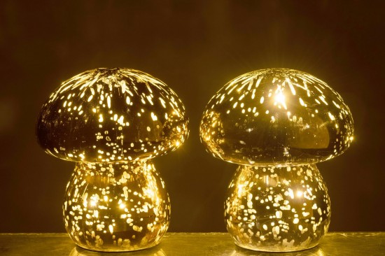 J-Line J Line hivers Jolipa Champignon Led Antique Verre Marron Marron Foncé Assortiment De 2.