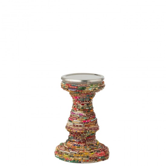 J Line Bougeoir Perles Verre Rose Doré L12xB12xH19 cm Jline 58572 by Jolipa 58572.