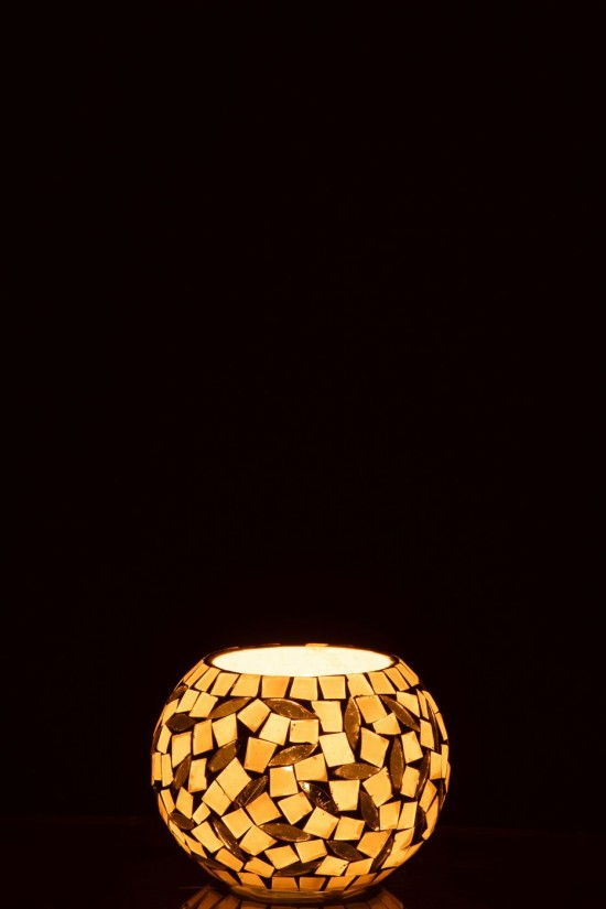 J-Line J Line photophores Jolipa Photophore Balle Mosaïque Verre Blanc Cassé Argenté Small.