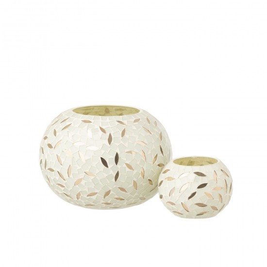 Jolipa Chandelier Balle Mosaïque Verre Blanc Cassé Argenté Small.