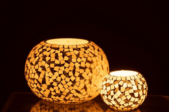 J-Line J Line photophores Chandelier Balle Mosaïque Verre Blanc Cassé Argenté Small.