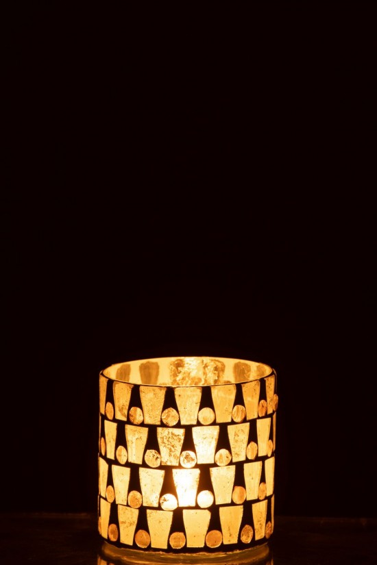 J-Line J Line photophores Jolipa Chandelier Cylindre Mosaïque Verre Blanc Cassé Doré Medium.