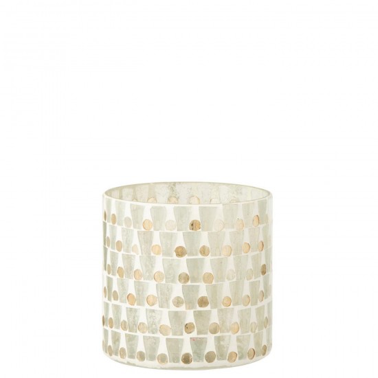 J Line Chandelier Cylindre Mosaïque Verre Blanc Cassé Doré L15xB15xH15 cm Jline 58599 by Jolipa 58599.