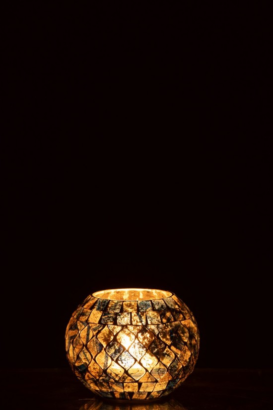 J-Line J Line photophores Jolipa Photophore Mosaïque Verre Bleu Gris.