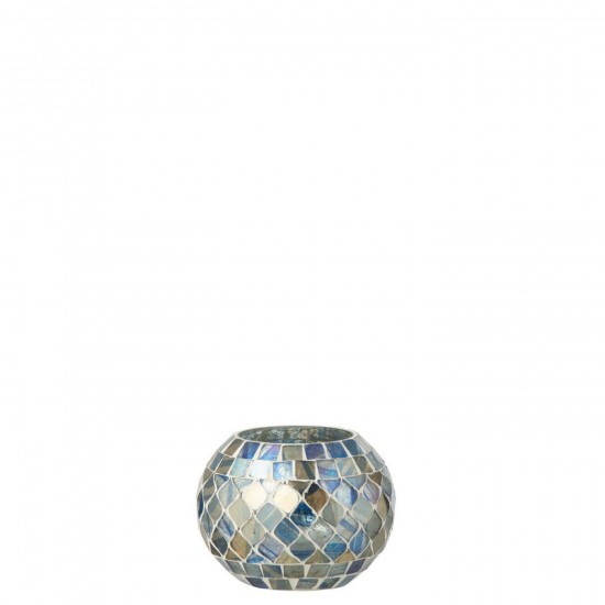 J Line Photophore Mosaïque Verre Bleu Gris L10xB10xH9 cm Jline 58603 by Jolipa 58603.