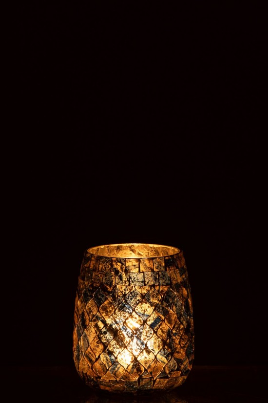 J-Line J Line Porte bougies Porte bougies Jolipa Chandelier Mosaïque Verre Bleu Gris.