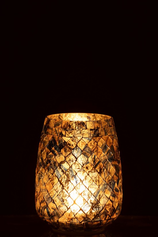 J-Line J Line Porte bougies Porte bougies Jolipa Chandelier Mosaïque Verre Bleu Gris.