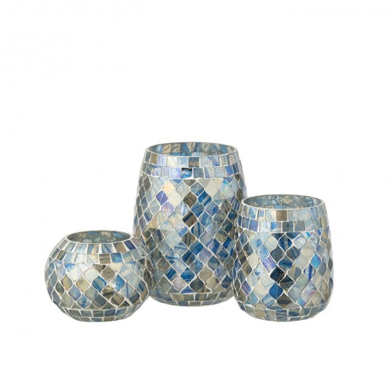 Jolipa Chandelier Mosaïque Verre Bleu Gris.