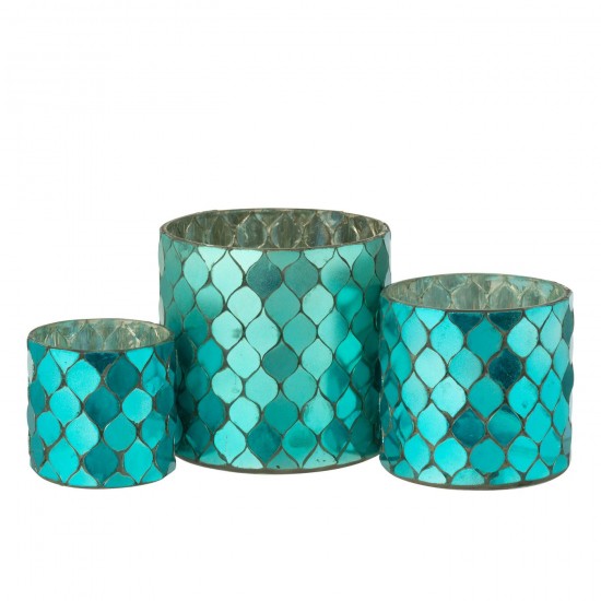 Jolipa Chandelier Cylindre Mosaïque Verre Bleu Azur.