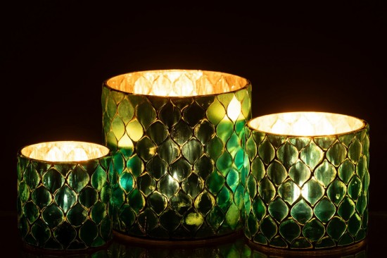 J-Line J Line Porte bougies Porte bougies Chandelier Cylindre Mosaïque Verre Bleu Azur.