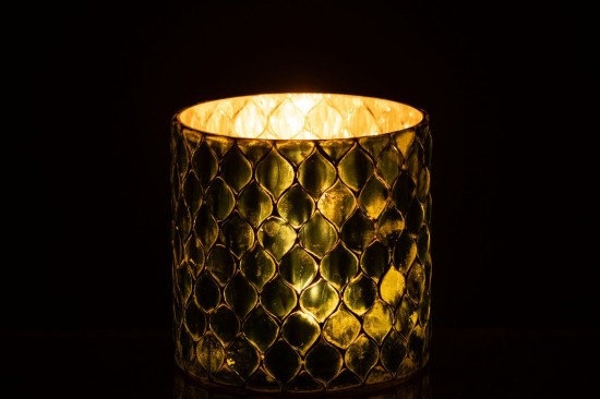 J-Line J Line Porte bougies Porte bougies Jolipa Chandelier Cylindre Mosaïque Verre Vert.