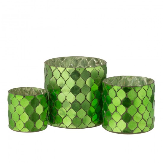 Jolipa Chandelier Cylindre Mosaïque Verre Vert.