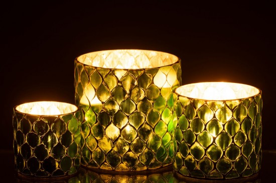 J-Line J Line Porte bougies Porte bougies Chandelier Cylindre Mosaïque Verre Vert.