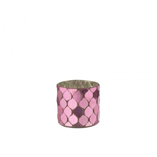 J Line Photophore Cylindre Mosaïque Verre Fuchsia L8xB8xH8 cm Jline 58612 by Jolipa 58612.