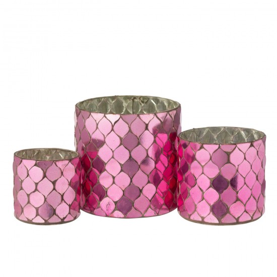 Jolipa Chandelier Cylindre Mosaïque Verre Fuchsia.