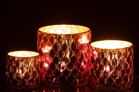 J-Line J Line Porte bougies Porte bougies Chandelier Cylindre Mosaïque Verre Fuchsia.