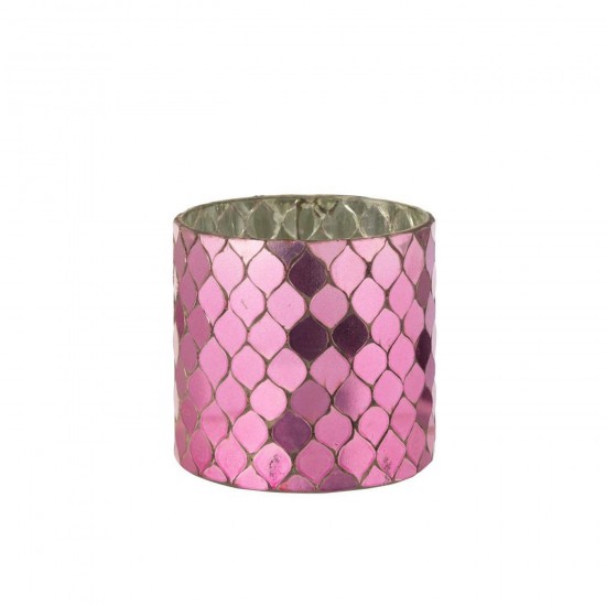 J Line Chandelier Cylindre Mosaïque Verre Fuchsia L13xB13xH13 cm Jline 58614 by Jolipa 58614.
