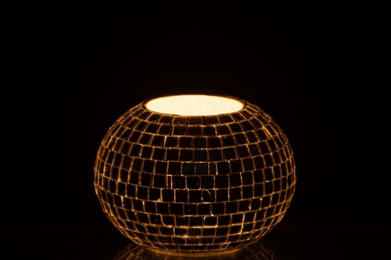 J-Line J Line Porte bougies Porte bougies Jolipa Chandelier Balle Mosaïque Verre Argenté.