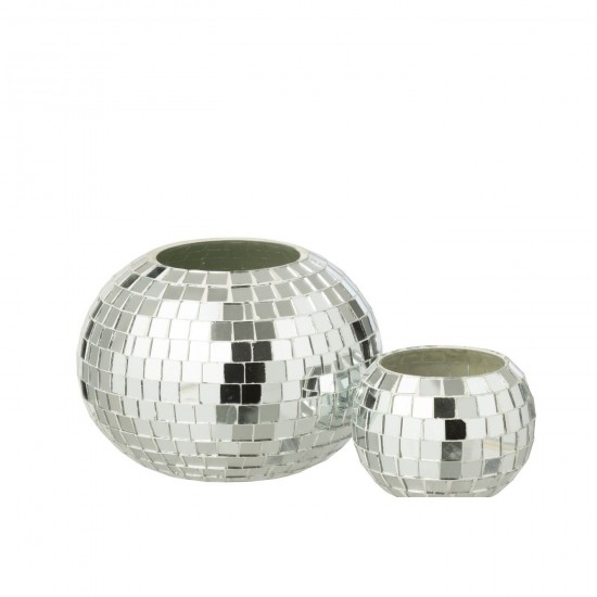 Jolipa Chandelier Balle Mosaïque Verre Argenté.