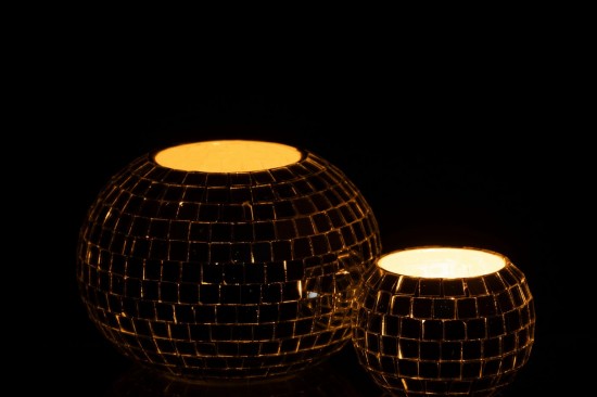 J-Line J Line Porte bougies Porte bougies Chandelier Balle Mosaïque Verre Argenté.