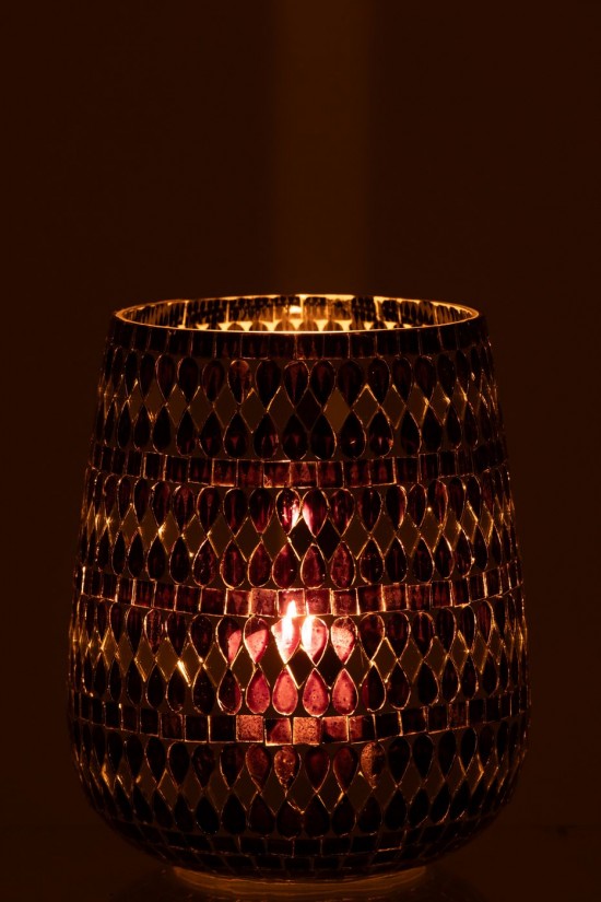 J-Line J Line photophores Jolipa Photophore Mosaïque Verre Noir Argenté Large.