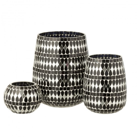 Jolipa Photophore Mosaïque Verre Noir Argenté Large.